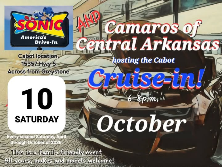 Flyer for Camaros of Central Arkansas hosting the Cabot Cruise-in