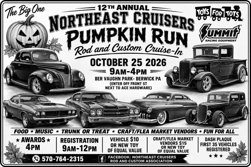 Flyer for 12th Annual Northeast Cruisers Pumpkin Run Rod and Custom Cruise-In