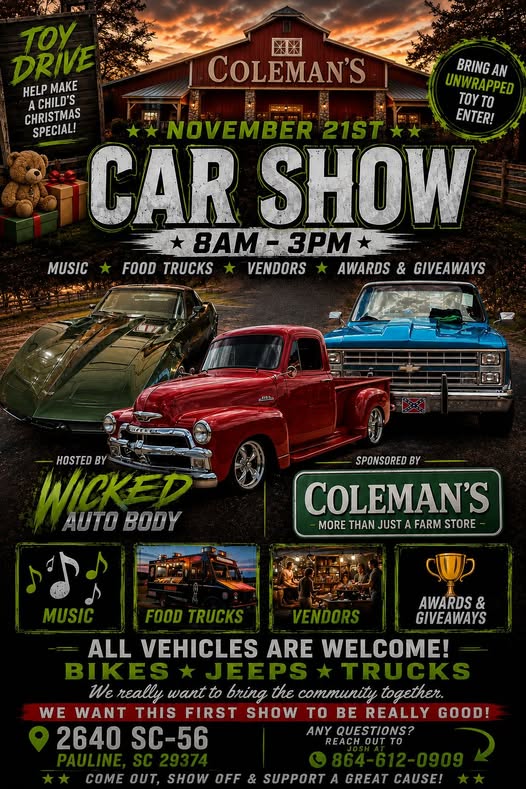 Flyer for Coleman's November 21st Car Show