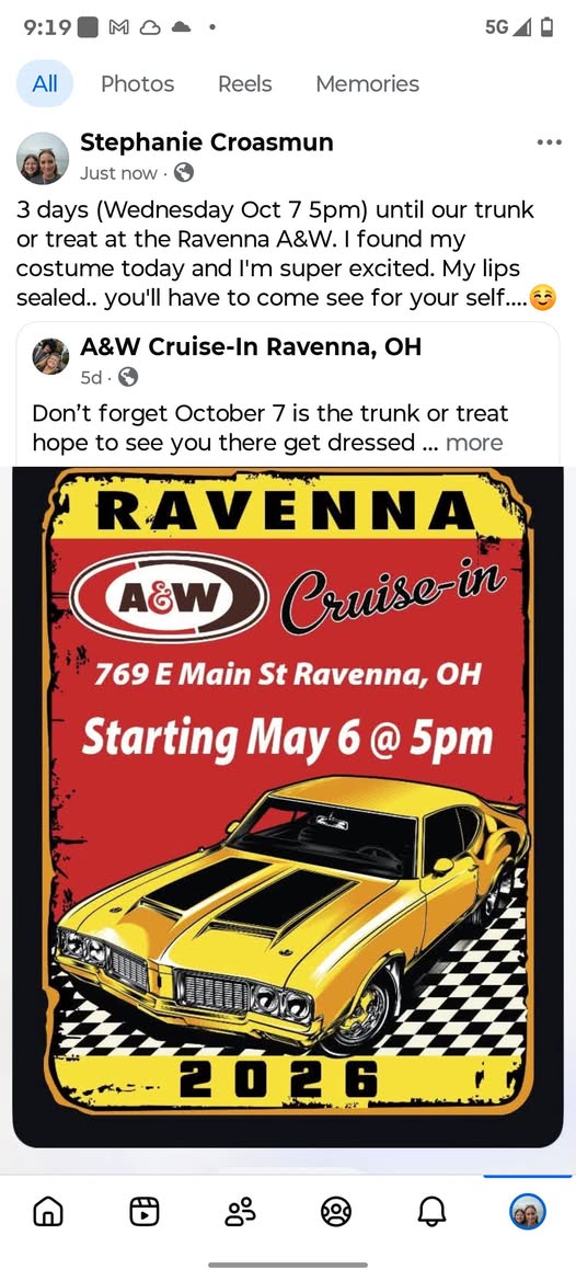 Flyer for A&W Cruise-In Ravenna, OH