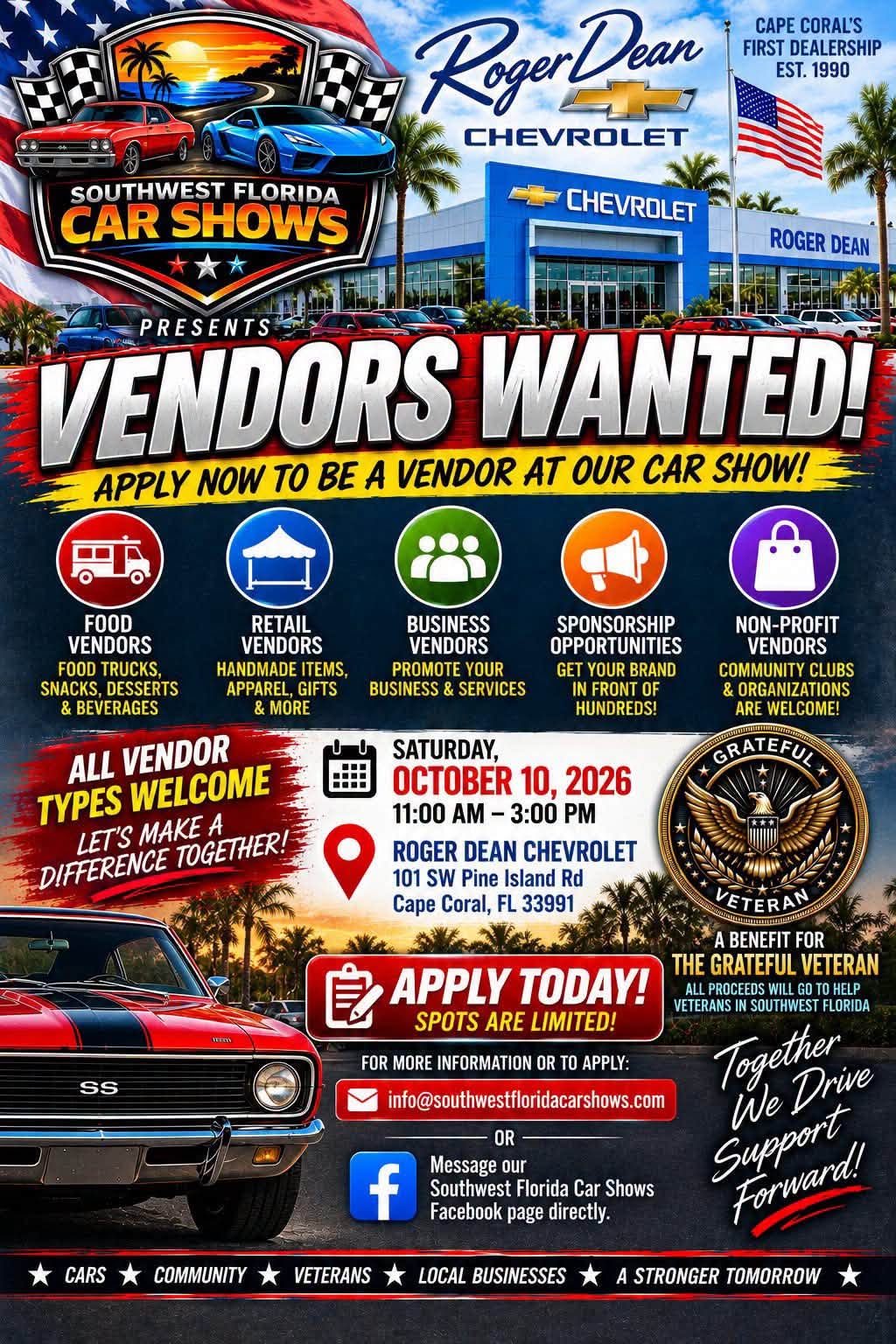 Flyer for Southwest Florida Car Shows - Car Show at Roger Dean Chevrolet