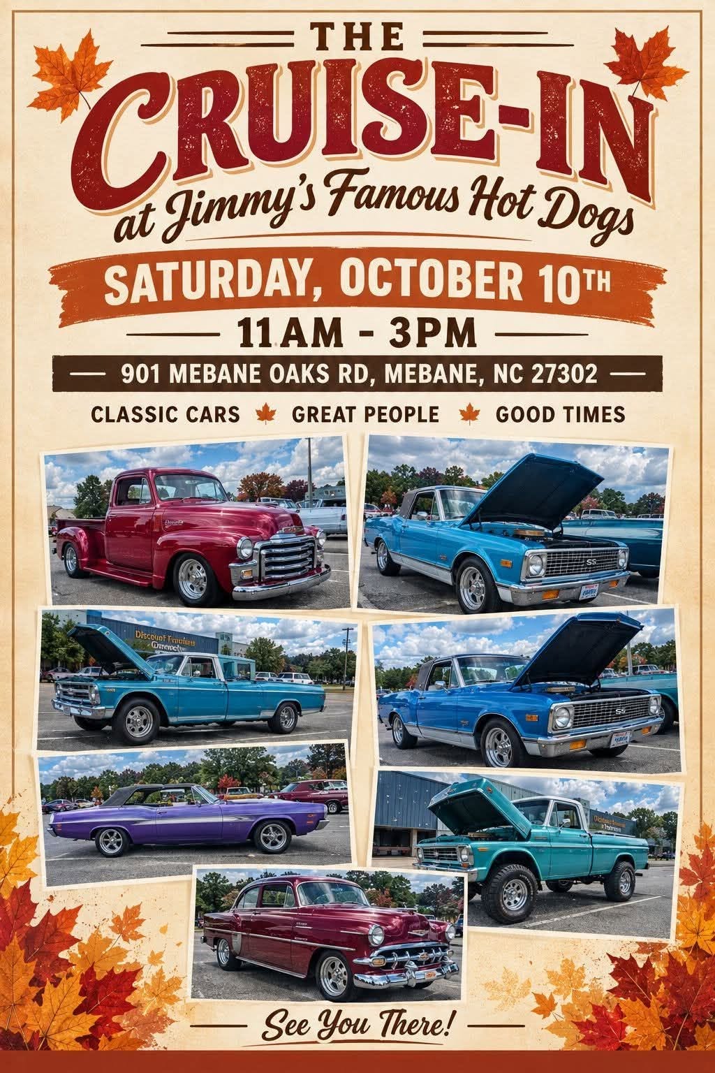 Flyer for The Cruise-In at Jimmy's Famous Hot Dogs