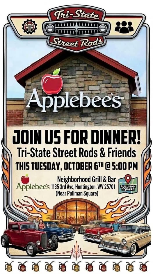 Flyer for Tri-State Street Rods & Friends Dinner at Applebee's