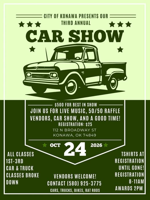 Flyer for City of Konawa Third Annual Car Show