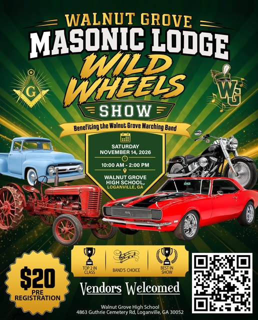 Flyer for Walnut Grove Masonic Lodge Wild Wheels Show