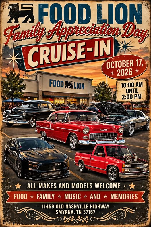 Flyer for Food Lion Family Appreciation Day Cruise-In
