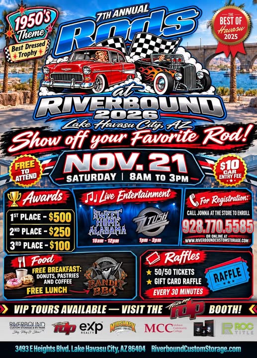 Flyer for 7th Annual Rods at Riverbound 2026