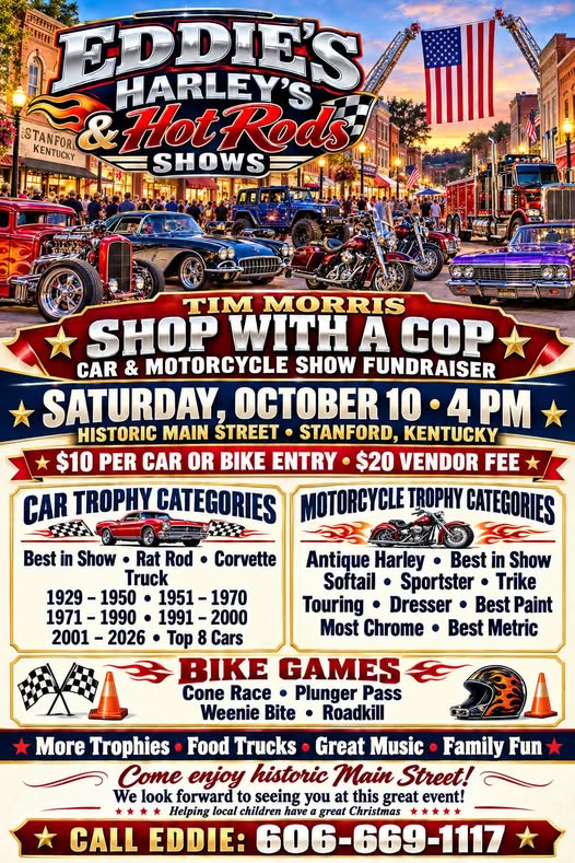 Flyer for Tim Morris Shop With A Cop Car & Motorcycle Show Fundraiser