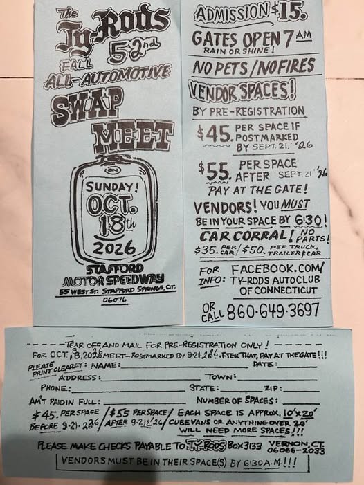 Flyer for The TY-Rods 52nd Fall All-Automotive Swap