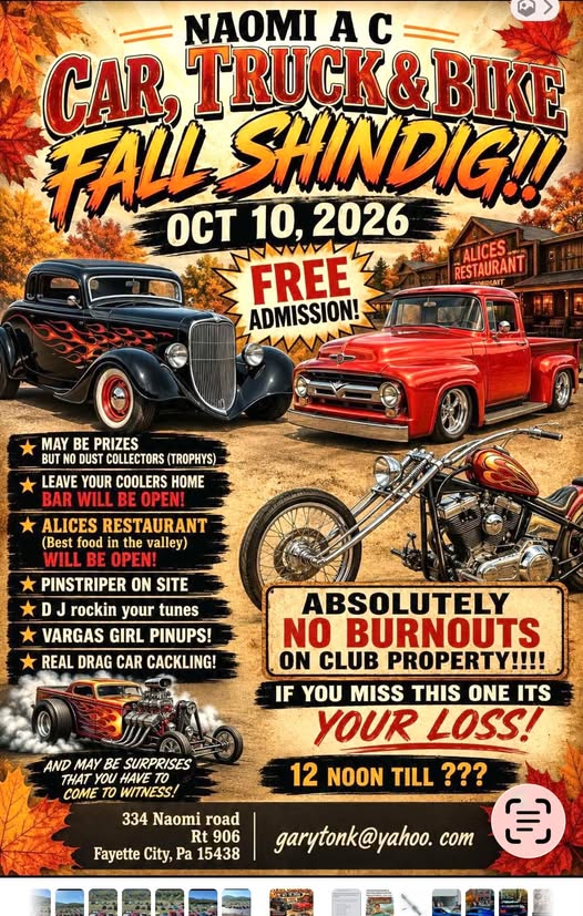 Flyer for Naomi A C Car, Truck & Bike Fall Shindig