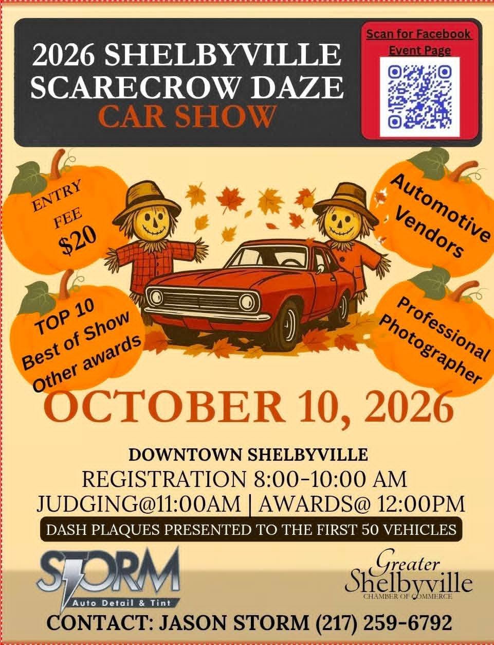 Flyer for 2026 Shelbyville Scarecrow Daze Car Show