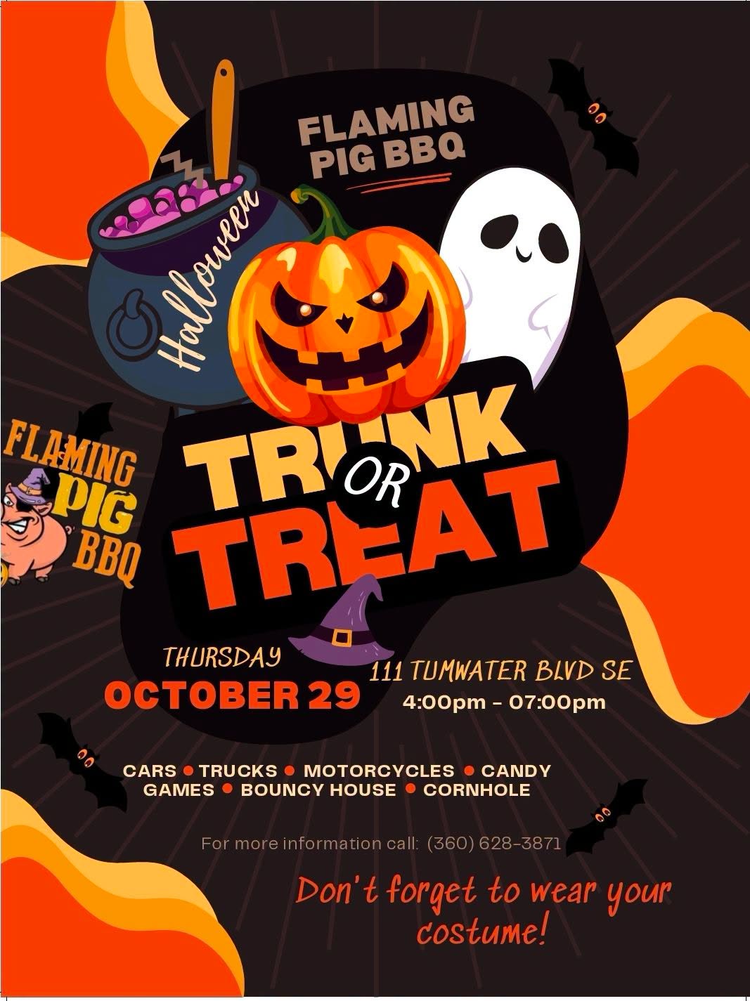Flyer for Flaming Pig BBQ Trunk or Treat
