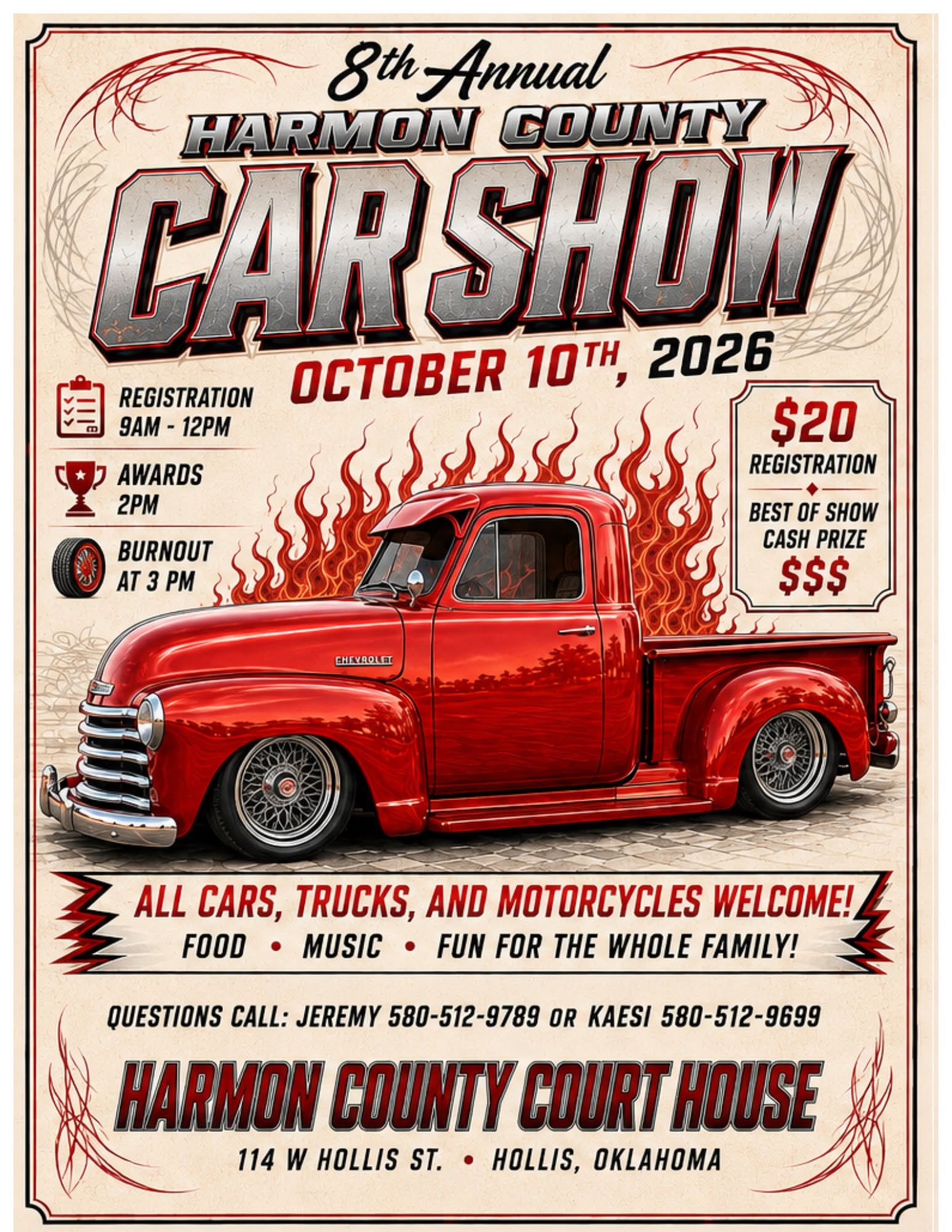 Flyer for 8th Annual Harmon County Car Show