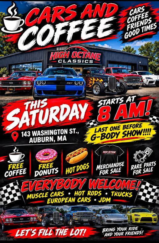 Flyer for Cars and Coffee - High Octane Classics