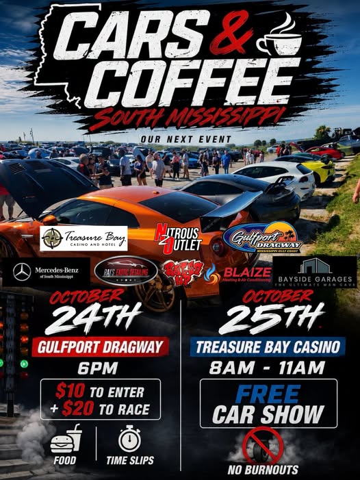 Flyer for Cars & Coffee South Mississippi