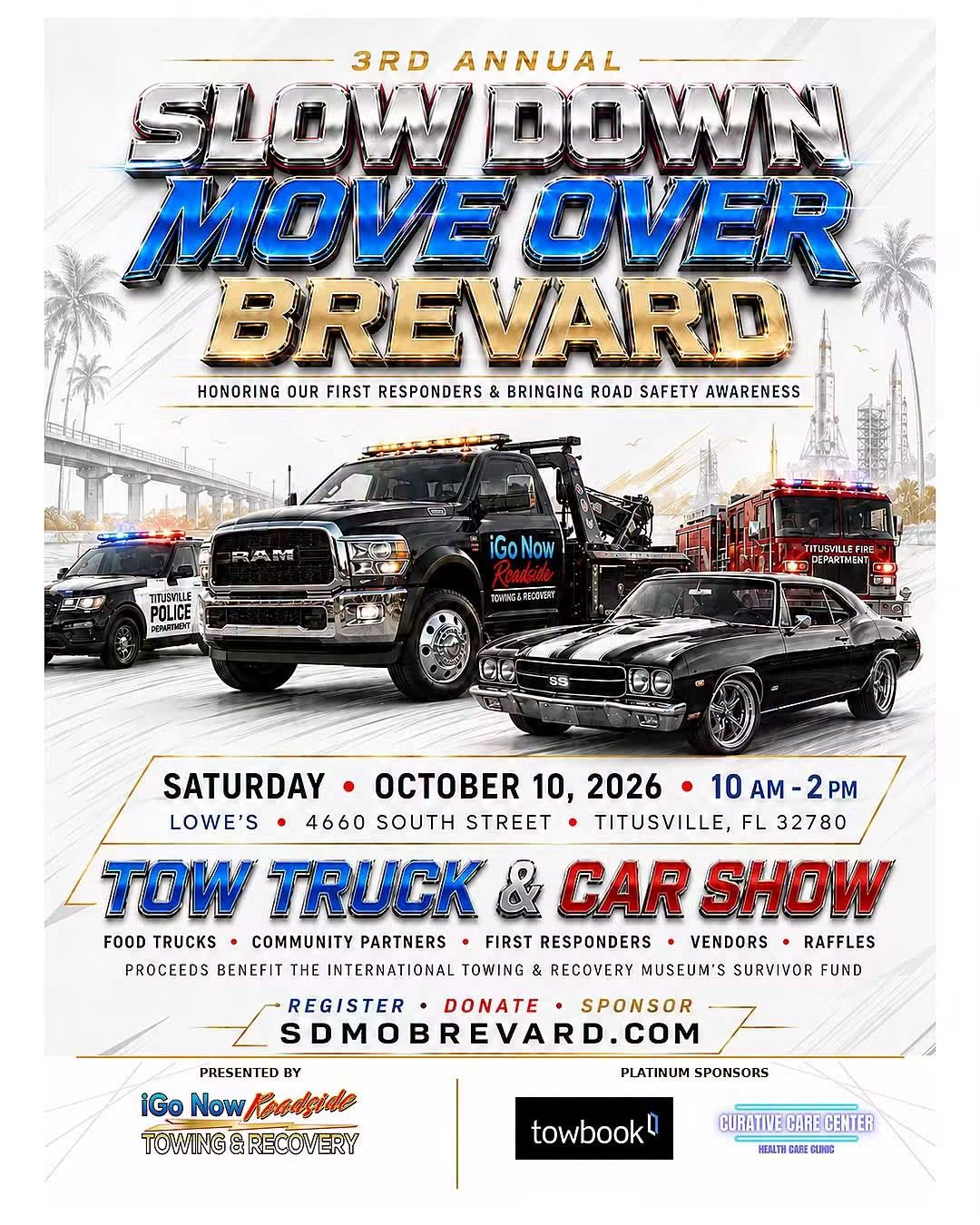 Flyer for 3rd Annual Slowdown Moveover Brevard Tow Truck & Car Show