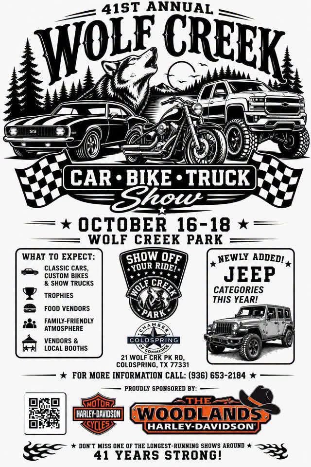Flyer for 41st Annual Wolf Creek Car, Bike, Truck Show
