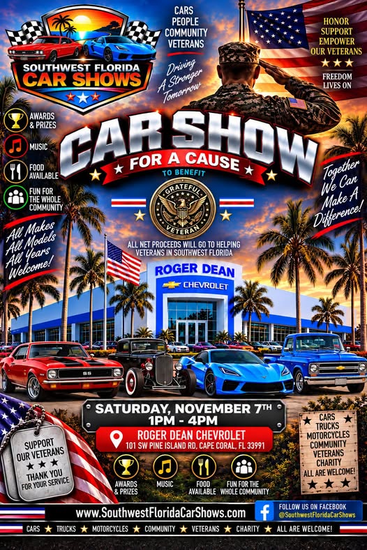 Flyer for Car Show for a Cause to Benefit Southwest Florida Veterans