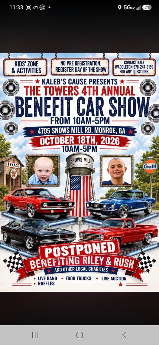 Flyer for The Towers 4th Annual Benefit Car Show