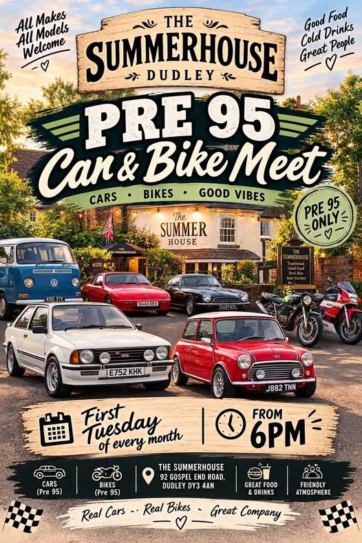 Flyer for The Summerhouse Dudley PRE 95 Car & Bike Meet