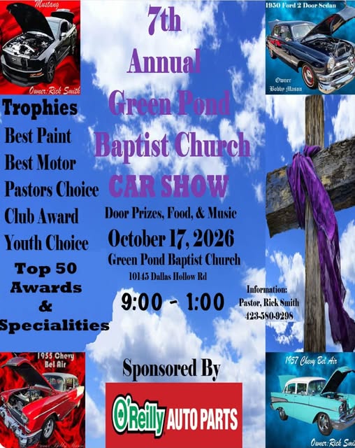 Flyer for 7th Annual Green Pond Baptist Church Car Show
