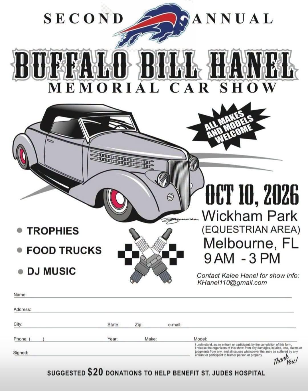 Flyer for Second Annual Buffalo Bill Hanel Memorial Car Show