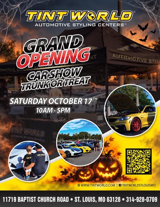 Flyer for Tint World Automotive Styling Centers Grand Opening Car Show Trunk or Treat