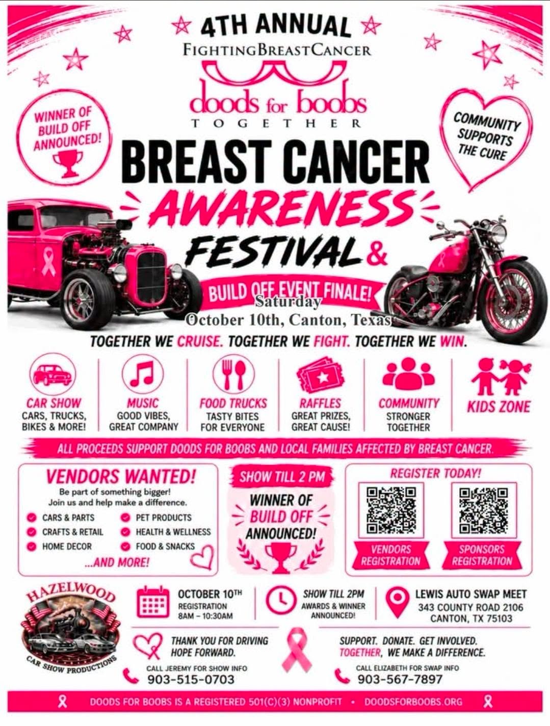 Flyer for 4th Annual Doods for Boobs Together Breast Cancer Awareness Festival & Build Off Event Finale!