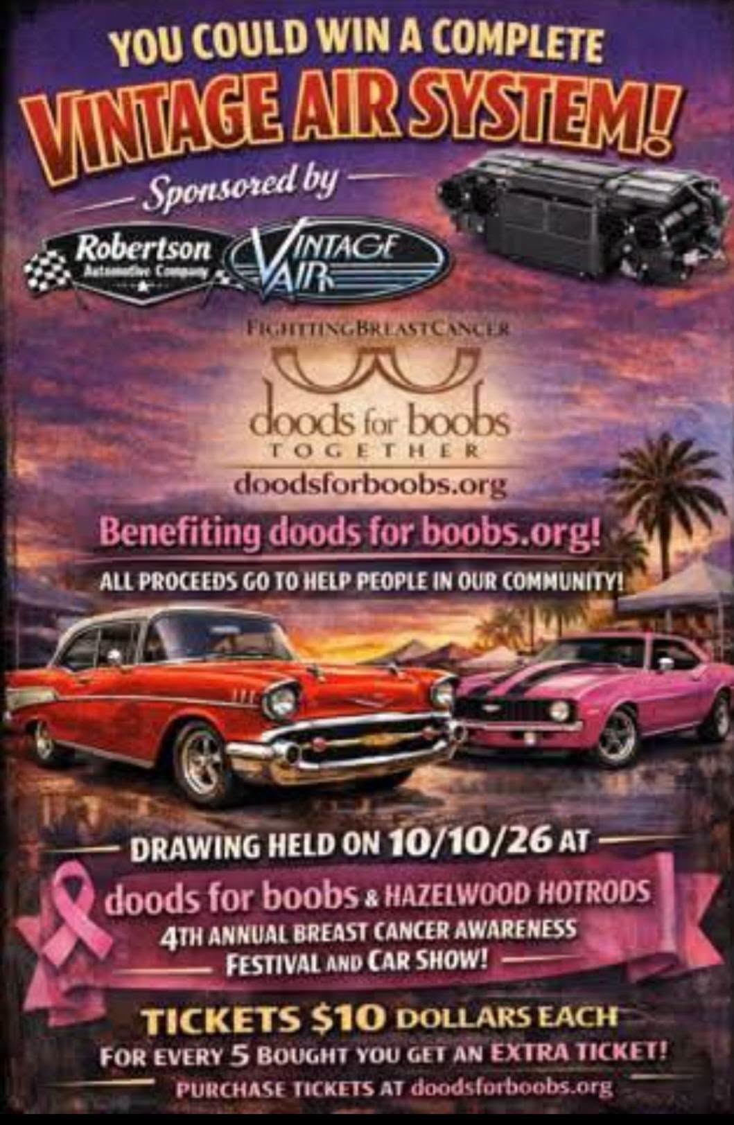 Flyer for Doods for Boobs & Hazelwood Hotrods 4th Annual Breast Cancer Awareness Festival and Car Show
