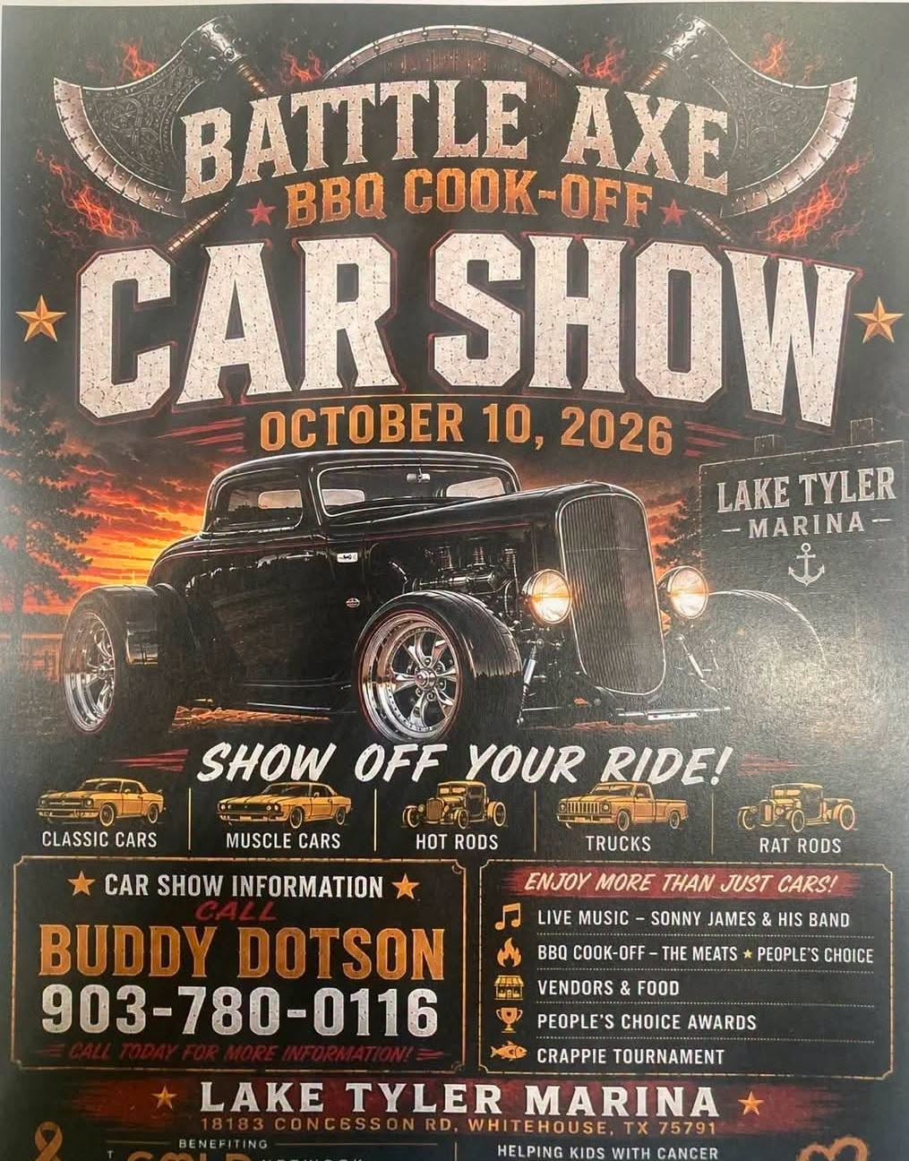 Flyer for Battle Axe BBQ Cook-Off Car Show