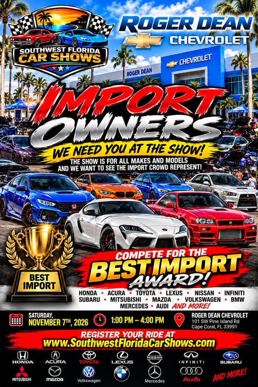 Flyer for Southwest Florida Car Shows - Import Owners
