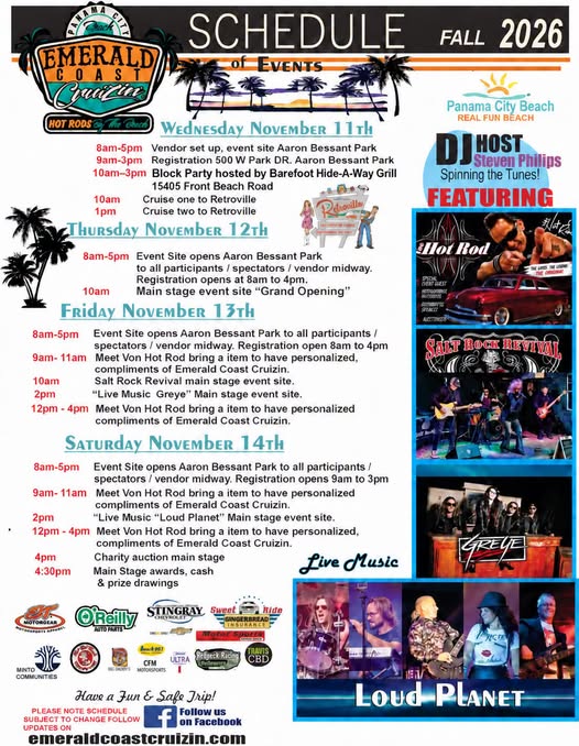 Flyer for Emerald Coast Cruizin Fall 2026