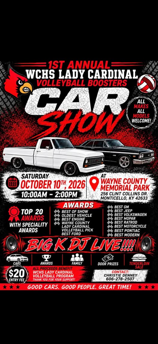Flyer for 1st Annual WCHS Lady Cardinal Volleyball Boosters Car Show