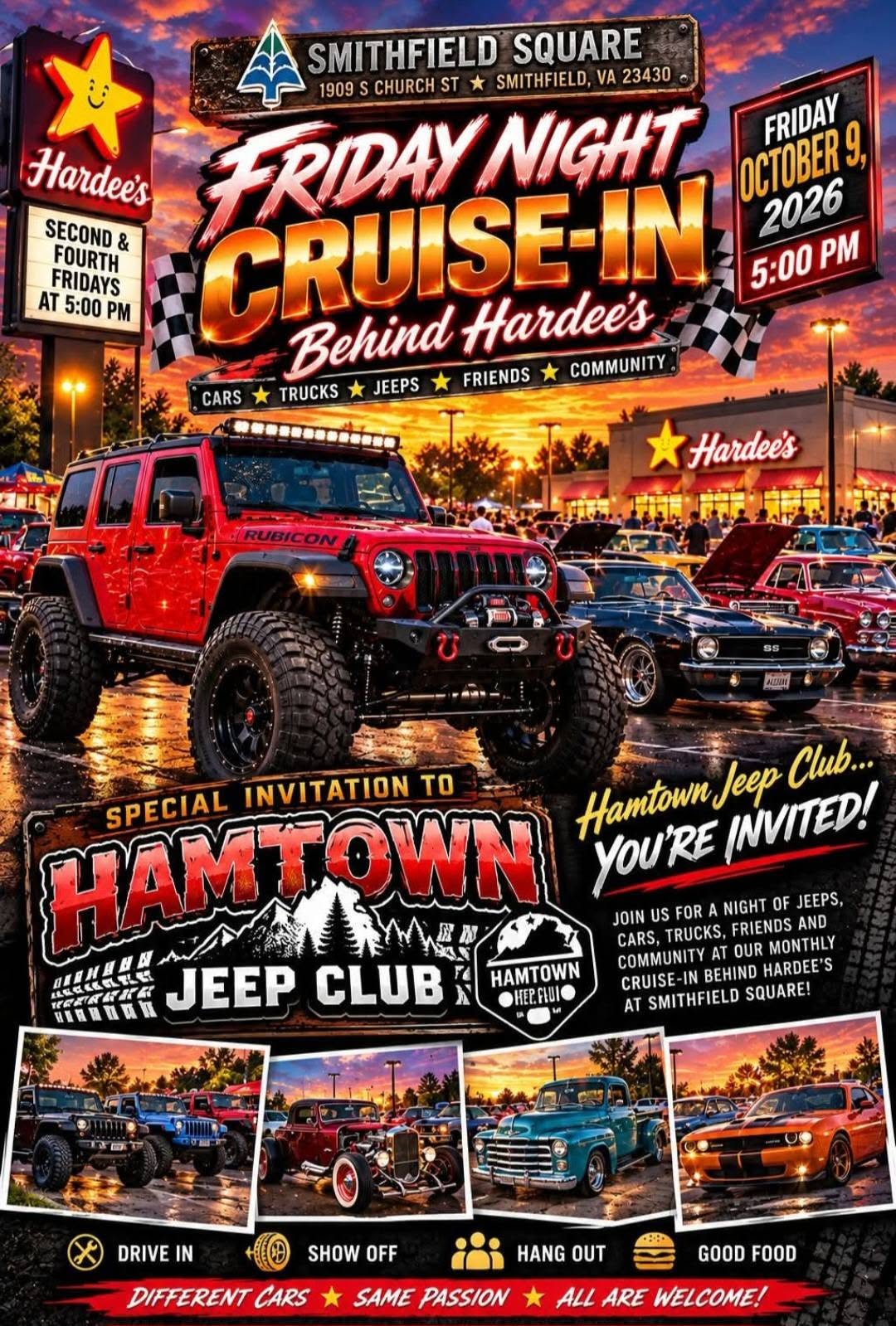 Flyer for Friday Night Cruise-In Behind Hardees