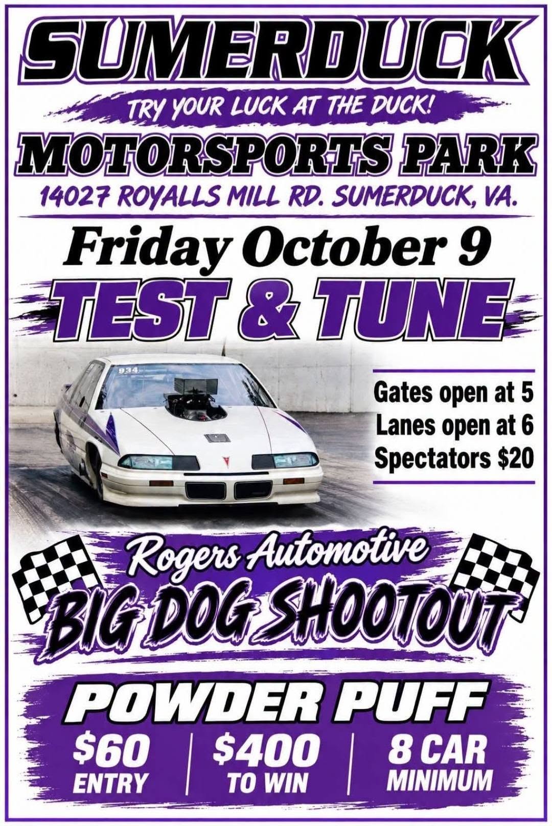 Flyer for Sumerduck Motorsports Park Test & Tune