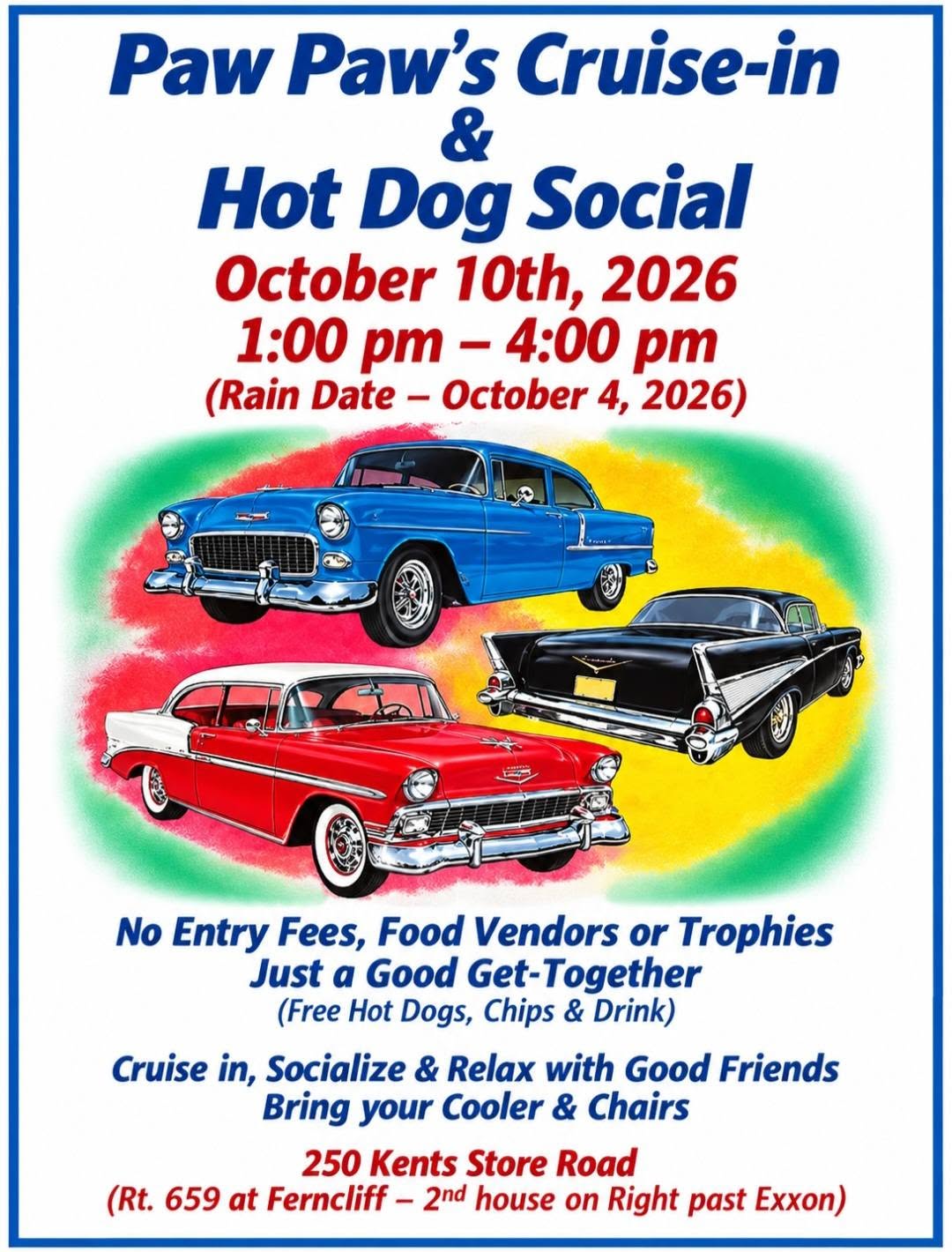 Flyer for Paw Paw's Cruise-in & Hot Dog Social