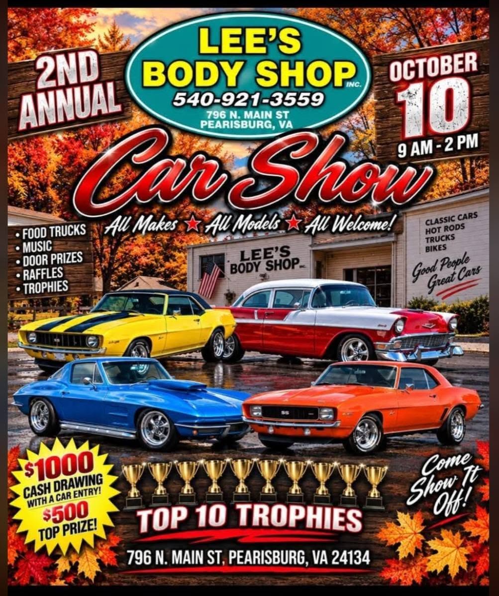 Flyer for Lee's Body Shop 2nd Annual Car Show