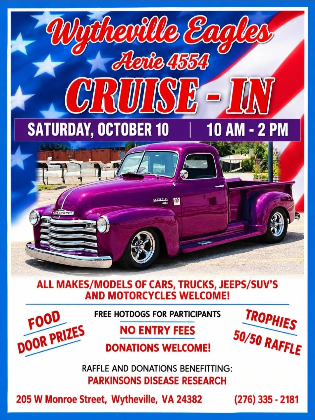 Flyer for Wytheville Eagles Aerie 4554 Cruise-In