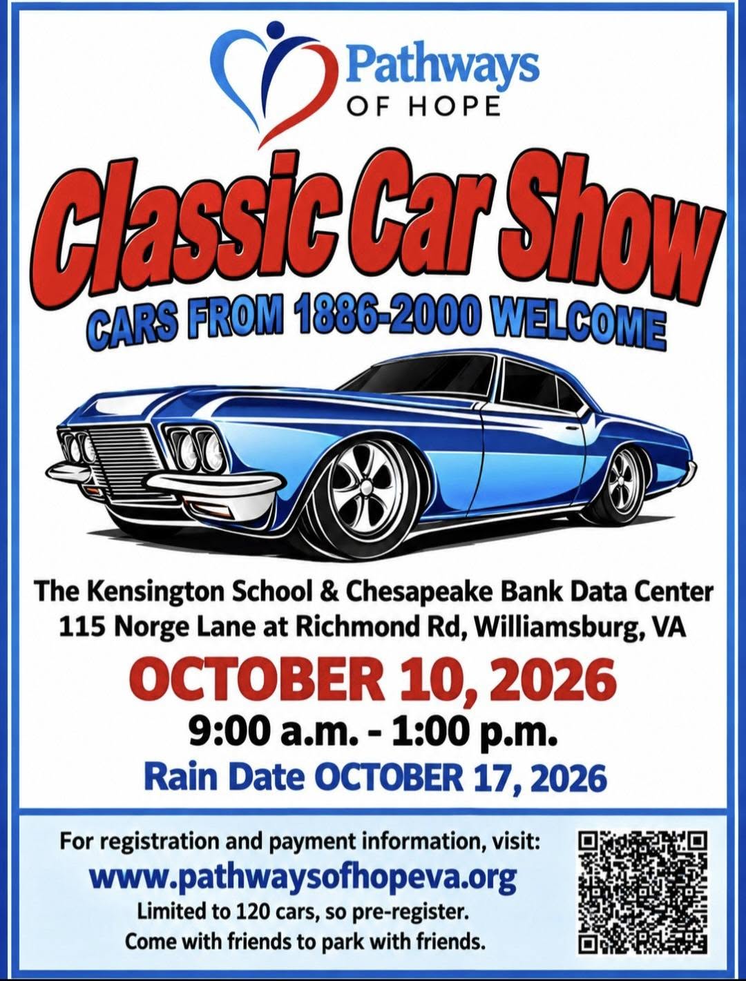 Flyer for Pathways of Hope Classic Car Show