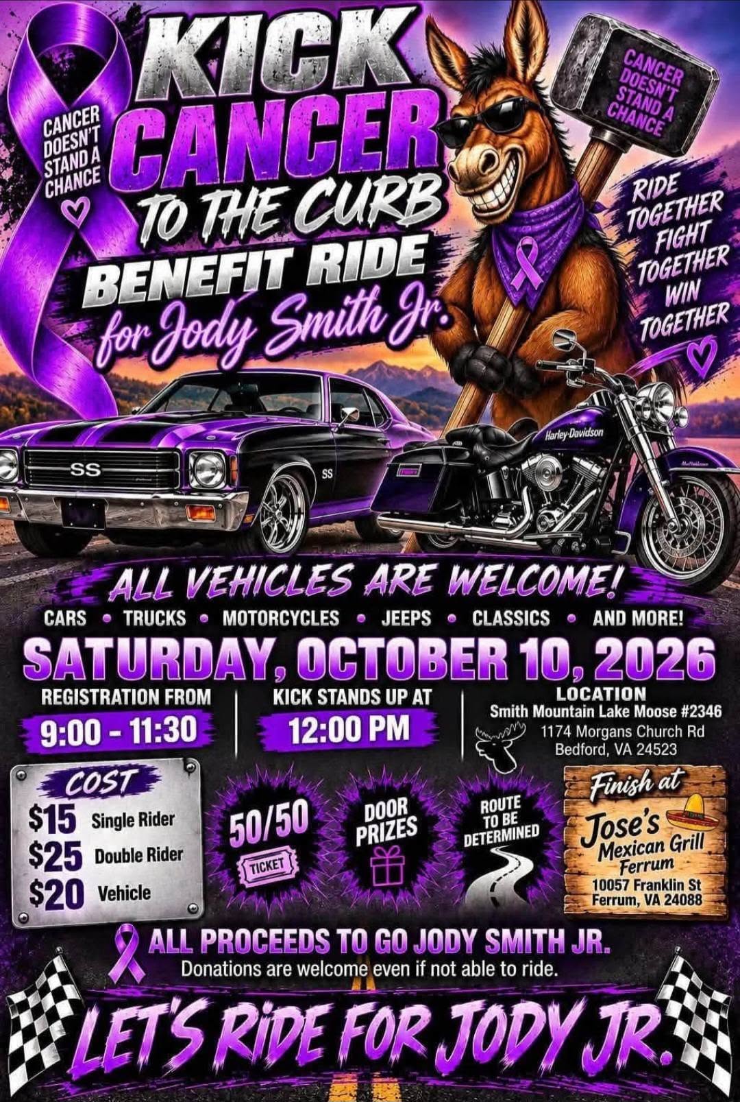 Flyer for Kick Cancer To The Curb Benefit Ride for Jody Smith Jr.