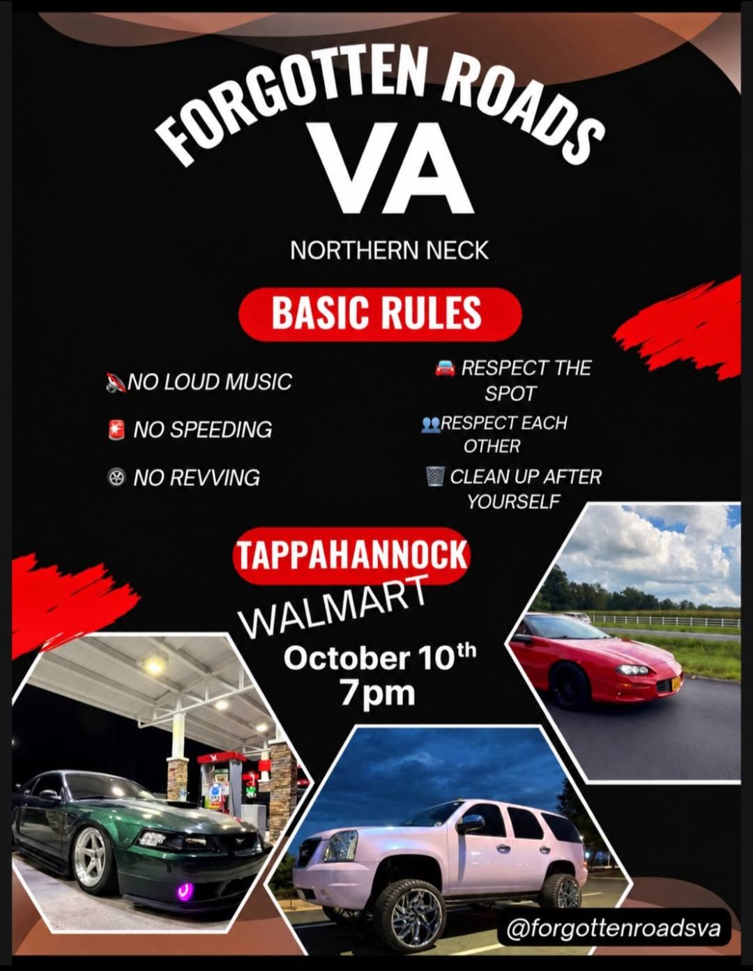 Flyer for Forgotten Roads VA Northern Neck Car Show