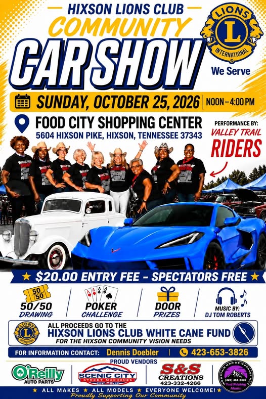 Flyer for Hixson Lions Club Community Car Show