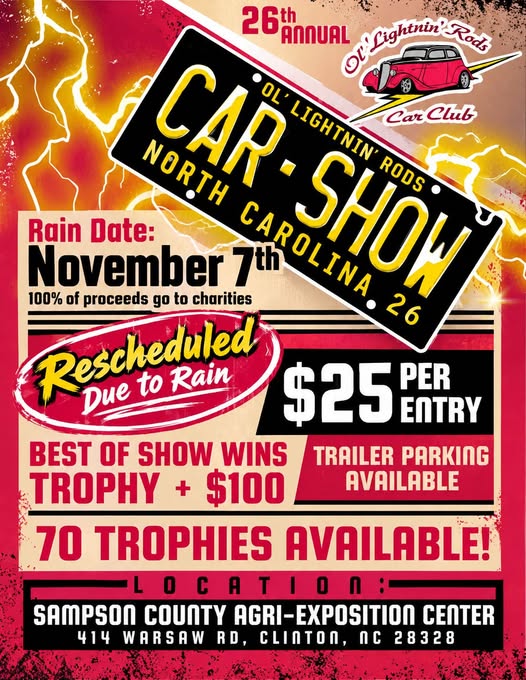 Flyer for 26th Annual Ol' Lightnin' Rods Car Club Car Show