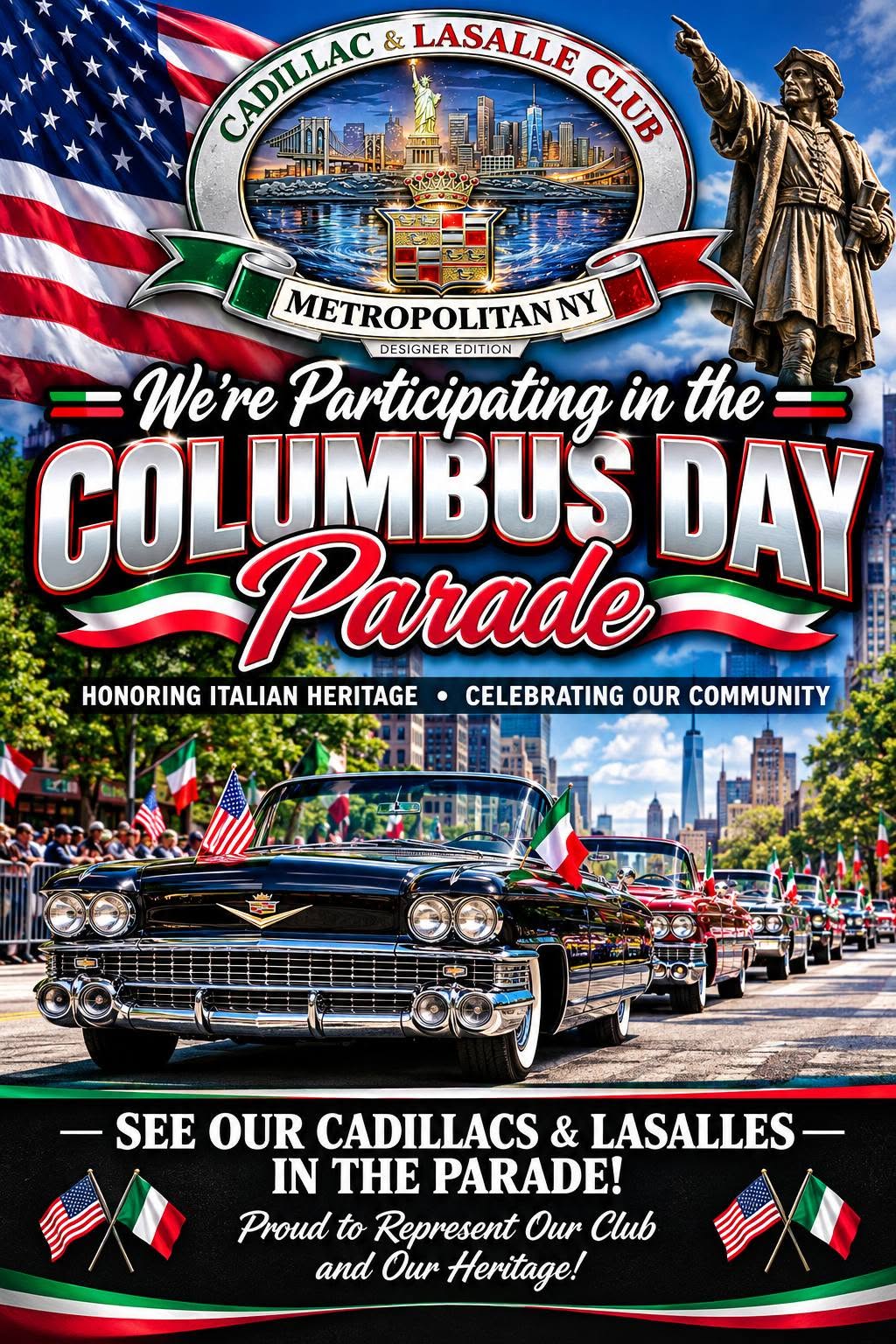 Flyer for Cadillac & LaSalle Club Columbus Day Parade