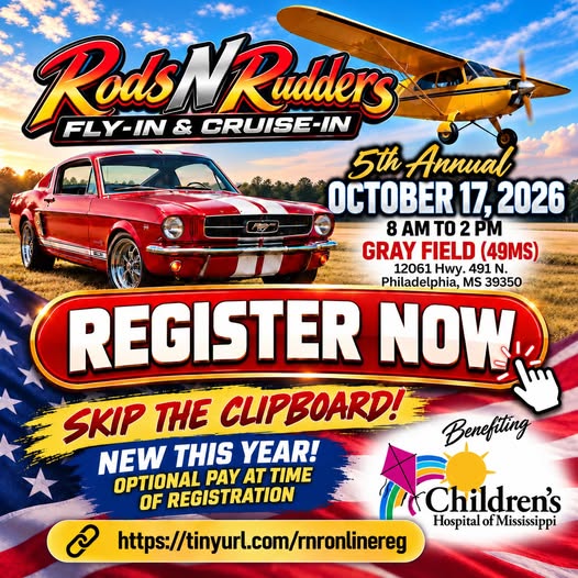 Flyer for Rods N Rudders 5th Annual Fly-In & Cruise-In