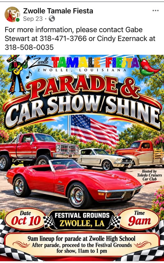 Flyer for Zwolle Tamale Fiesta Parade & Car Show Shine
