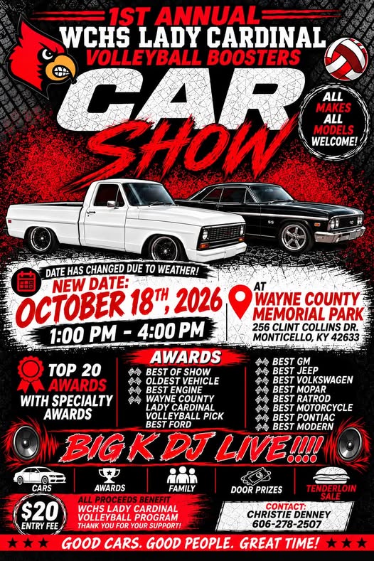 Flyer for 1st Annual WCHS Lady Cardinal Volleyball Boosters Car Show