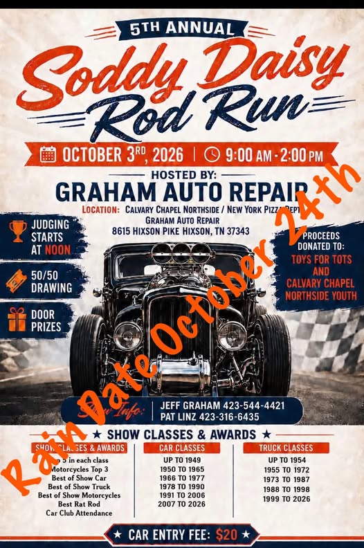Flyer for 5th Annual Soddy Daisy Rod Run