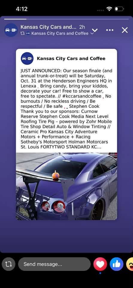 Flyer for Kansas City Cars and Coffee Season Finale