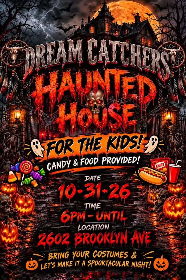 Flyer for Dream Catchers Haunted House for the Kids